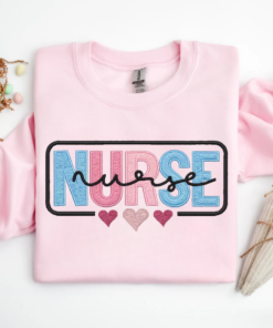 Nurse Embroidered Pink Floral Applique Sweatshirt • Personalized RN Pullover • Doctor Sweatshirt • Gift for Medical Professionals