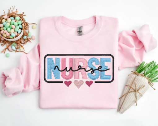 Nurse Embroidered Pink Floral Applique Sweatshirt • Personalized RN Pullover • Doctor Sweatshirt • Gift for Medical Professionals