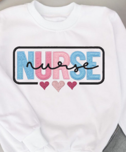 Nurse Embroidered Pink Floral Applique Sweatshirt • Personalized RN Pullover • Doctor Sweatshirt • Gift for Medical Professionals