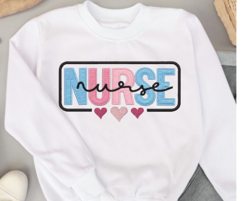 Nurse Embroidered Pink Floral Applique Sweatshirt • Personalized RN Pullover • Doctor Sweatshirt • Gift for Medical Professionals