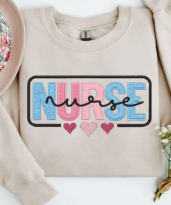 Nurse Embroidered Pink Floral Applique Sweatshirt • Personalized RN Pullover • Doctor Sweatshirt • Gift for Medical Professionals