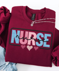 Nurse Embroidered Pink Floral Applique Sweatshirt • Personalized RN Pullover • Doctor Sweatshirt • Gift for Medical Professionals