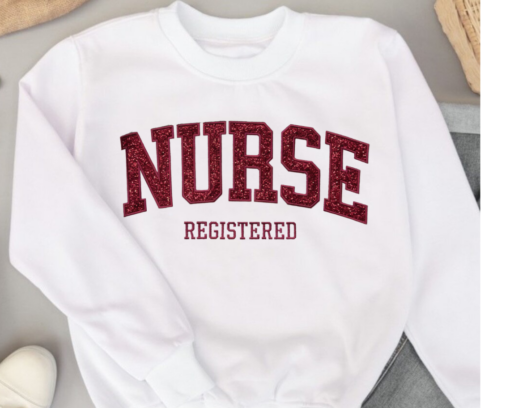 Embroidered Nurse Sweatshirt • Nursing Grad Sweater • Glittery Nurse Graduation Gift • Custom Nurse Pullover Sweatshirt