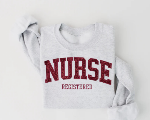 Embroidered Nurse Sweatshirt • Nursing Grad Sweater • Glittery Nurse Graduation Gift • Custom Nurse Pullover Sweatshirt