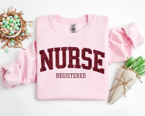 Embroidered Nurse Sweatshirt • Nursing Grad Sweater • Glittery Nurse Graduation Gift • Custom Nurse Pullover Sweatshirt