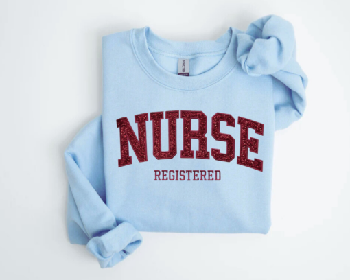 Embroidered Nurse Sweatshirt • Nursing Grad Sweater • Glittery Nurse Graduation Gift • Custom Nurse Pullover Sweatshirt