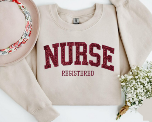 Embroidered Nurse Sweatshirt • Nursing Grad Sweater • Glittery Nurse Graduation Gift • Custom Nurse Pullover Sweatshirt